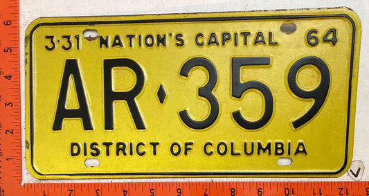 1964 Washington, DC #AR-359 Passenger License Plate