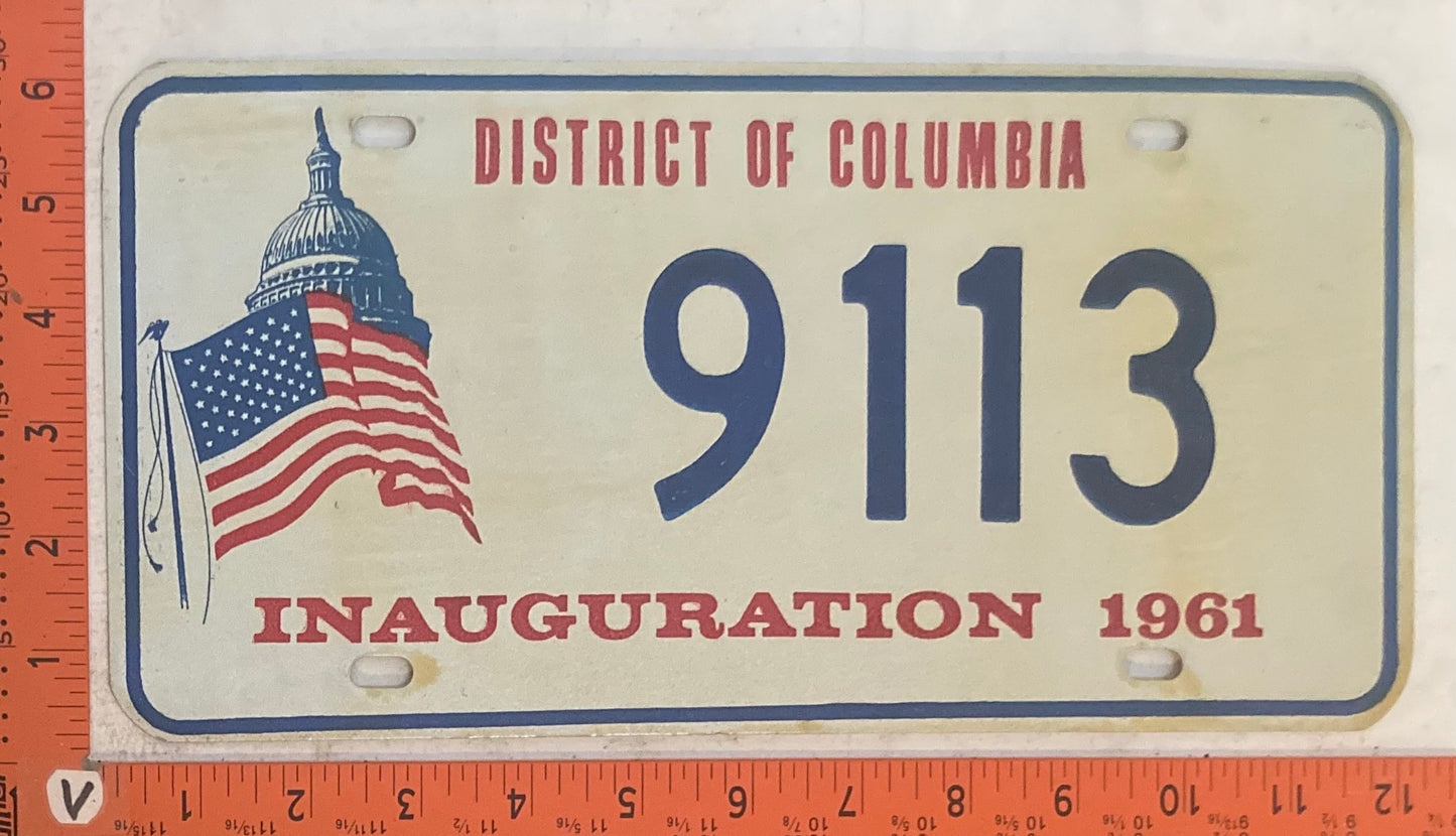 1961 Washington, DC #9113 Presidential Inaugural Passenger License Plate