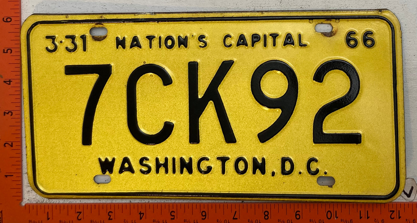 1966 Washington, DC #7CK92 Passenger License Plate