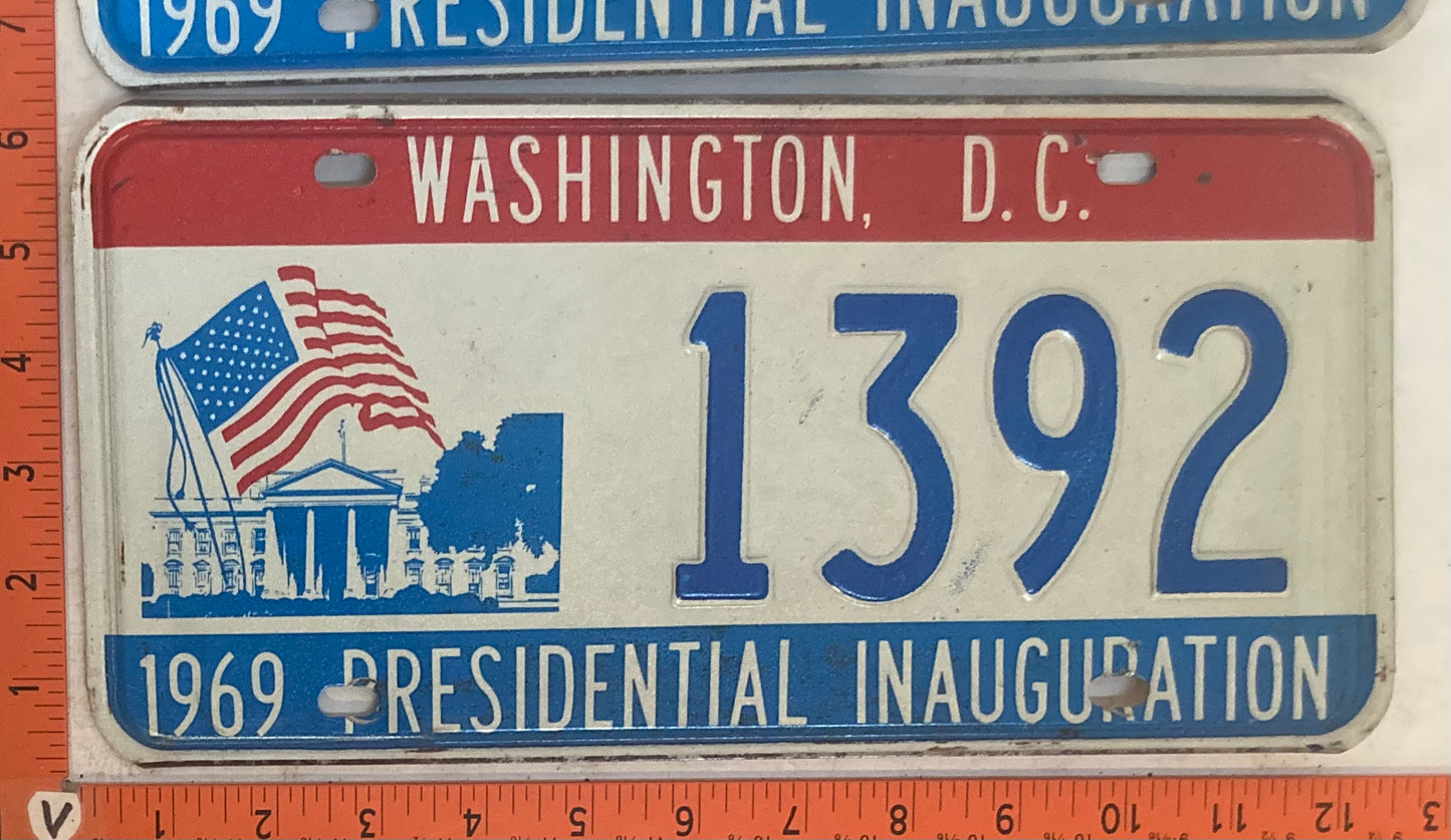 1969 Washington, DC #1392 Presidential Inaugural Passenger License Plate (Pair)