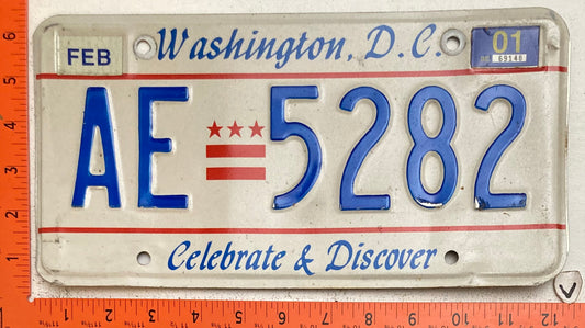 2001 Washington, DC #AE 5282 Passenger License Plate
