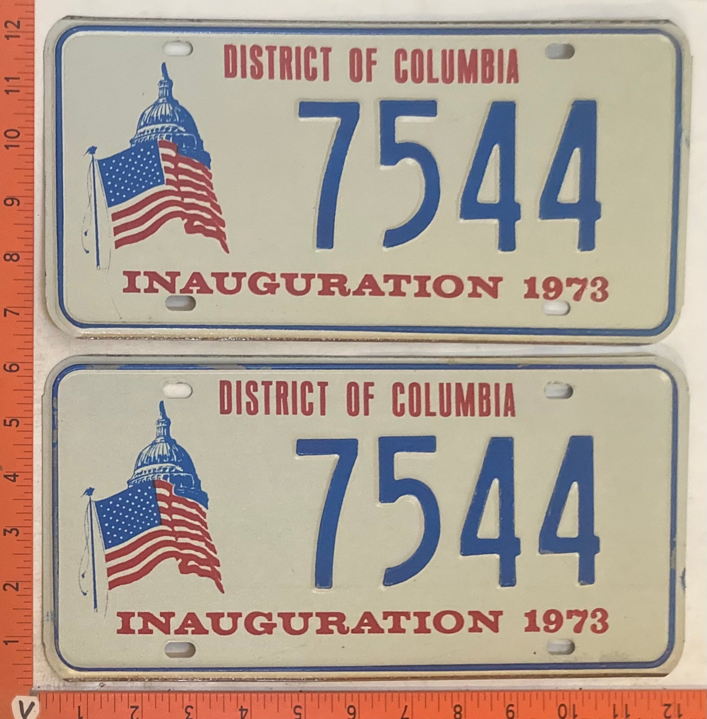1973 Washington, DC #7544 Presidential Inaugural Passenger License Plate (Pair)