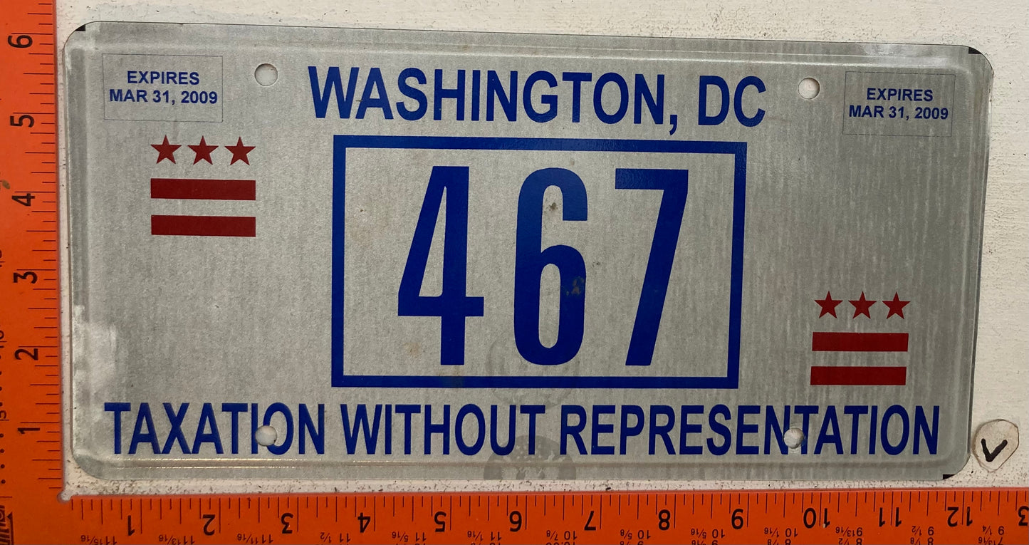 2009 Washington, DC #467 Passenger License Plate