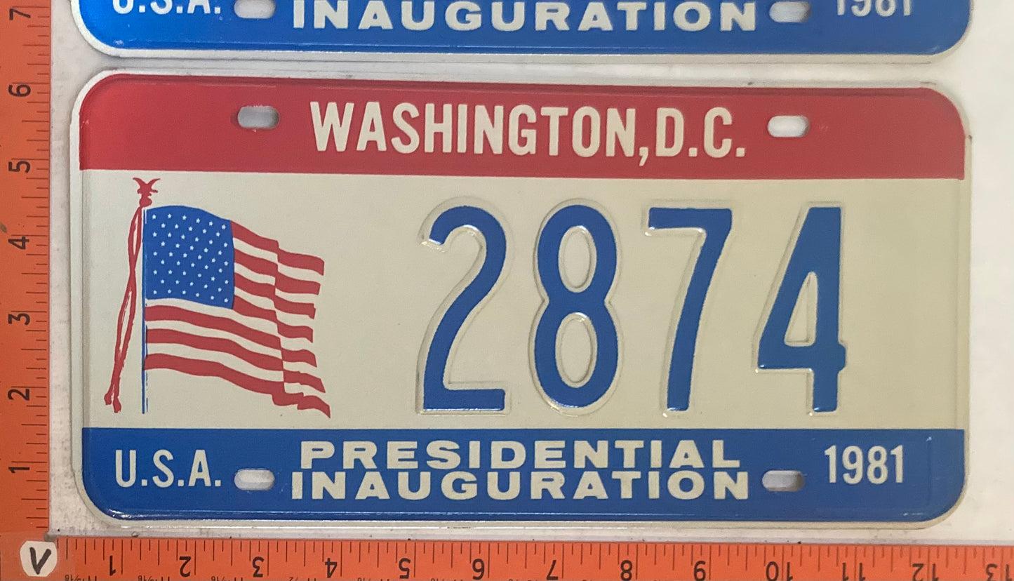 1981 Washington, DC #2874 Presidential Inaugural Passenger License Plate (Pair)