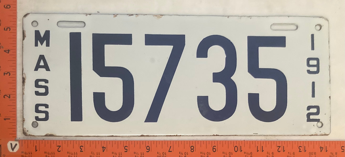 1912 Massachusetts #15735 Passenger License Plate (Porcelain)