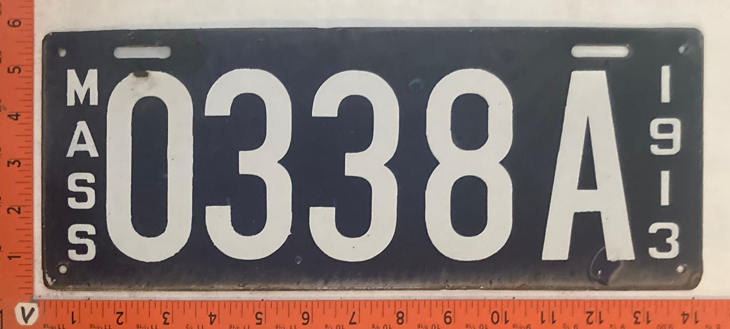 1913 Massachusetts #0338A Dealer License Plate (Porcelain)