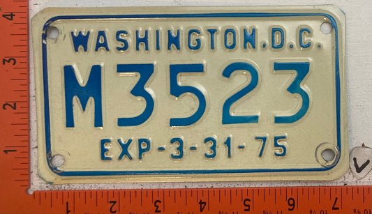 1975 Washington, DC #M3523 Motorcycle License Plate