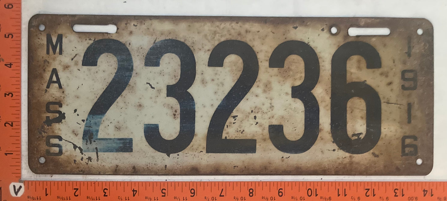 1916 Massachusetts #23236 Passenger License Plate