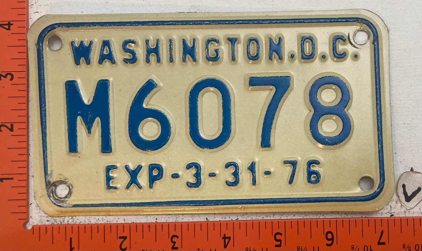 1976 Washington, DC #M6078 Motorcycle License Plate