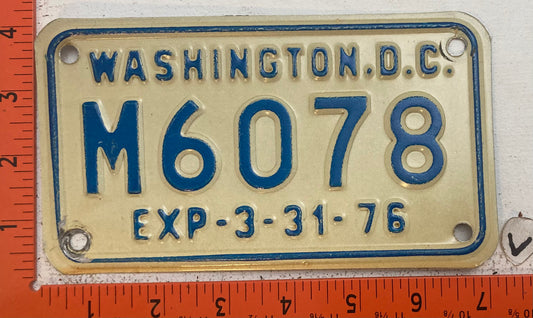 1976 Washington, DC #M6078 Motorcycle License Plate