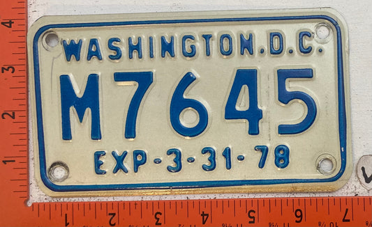 1978 Washington, DC #M7645 Motorcycle License Plate