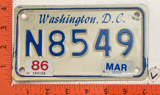 1986 Washington, DC #N8549 Motorcycle License Plate
