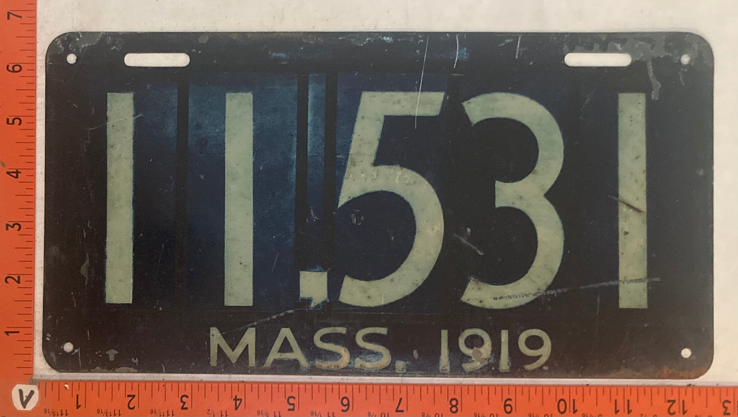 1919 Massachusetts #11,531 Passenger License Plate