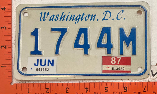 1987 Washington, DC #1744M Motorcycle License Plate