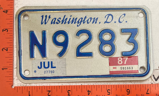 1987 Washington, DC #N9283 Motorcycle License Plate