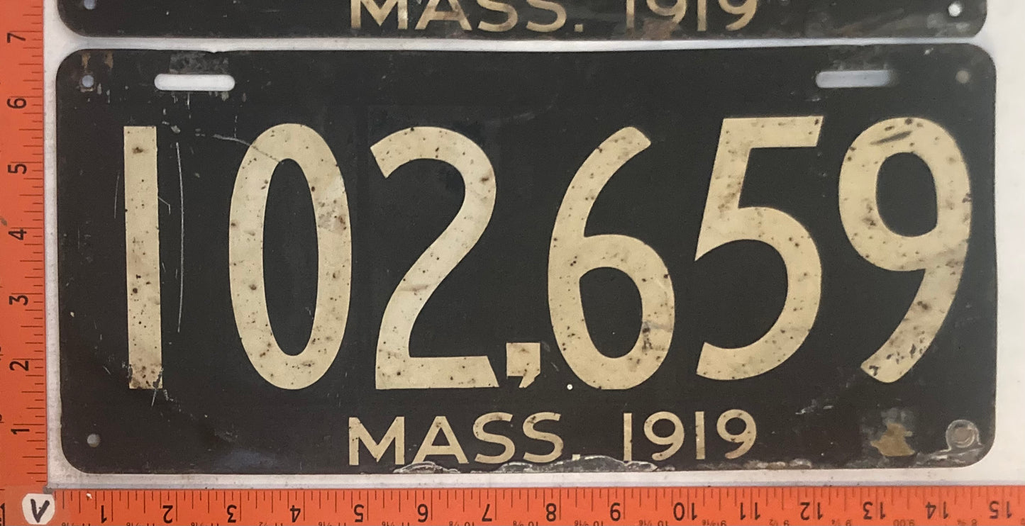 1919 Massachusetts #102,659 Passenger License Plate (Pair)