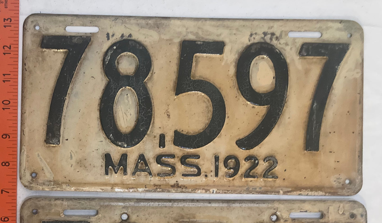 1922 Massachusetts #78,597 Passenger License Plate (Pair)