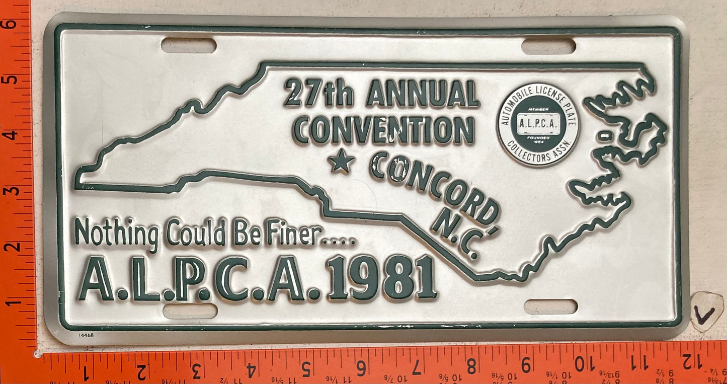 1981 ALPCA Convention, Concord, North Carolina Souvenir License Plate