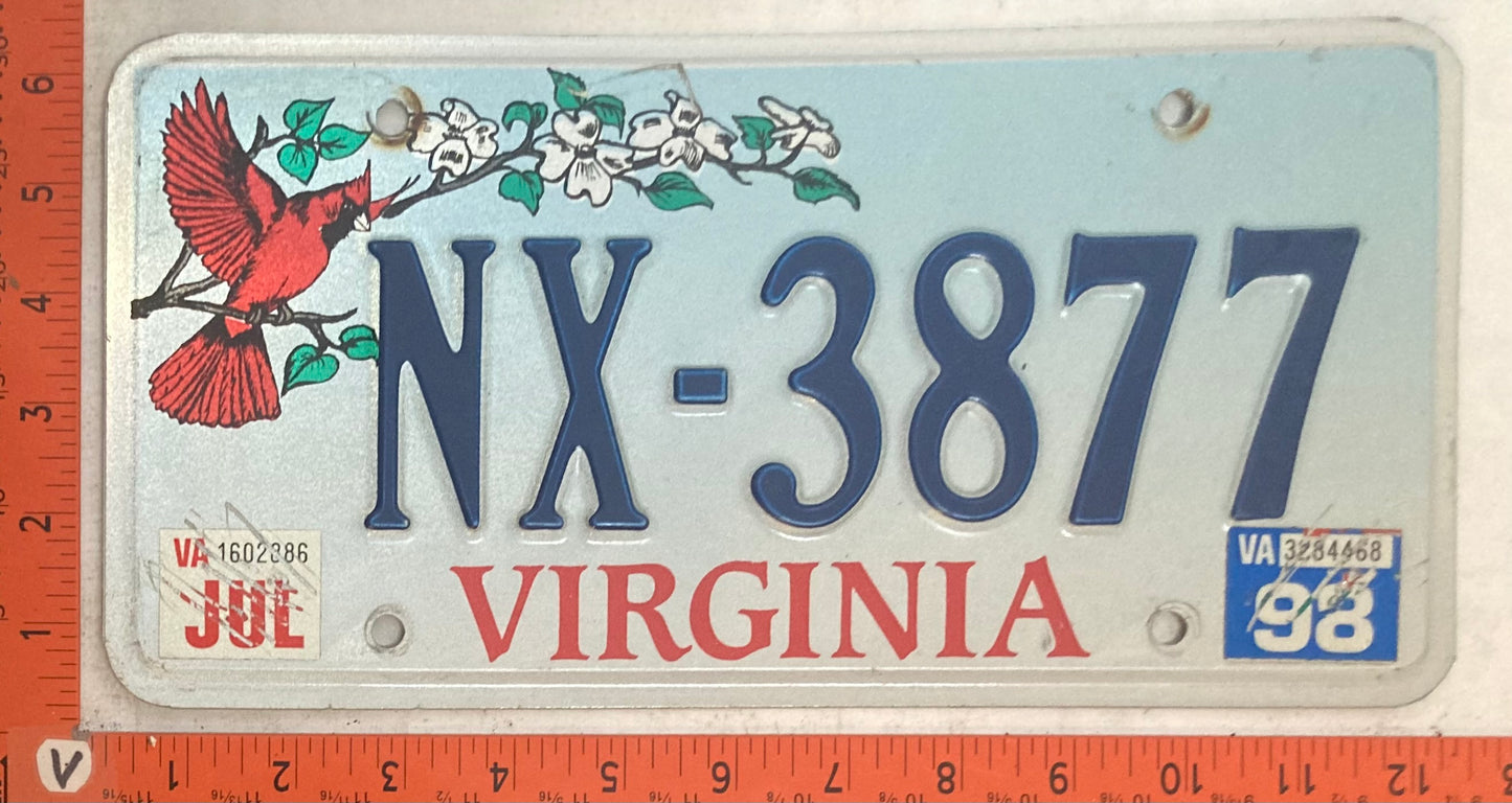 1998 Virginia #NX-3877 Passenger License Plate (Cardinal Base)