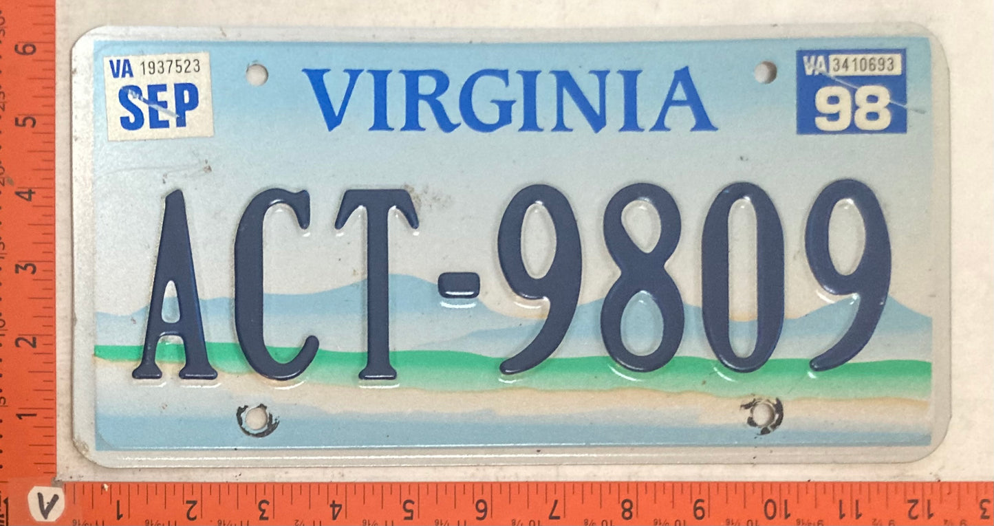1998 Virginia #ACT-9809 Passenger License Plate (Mountain Base)