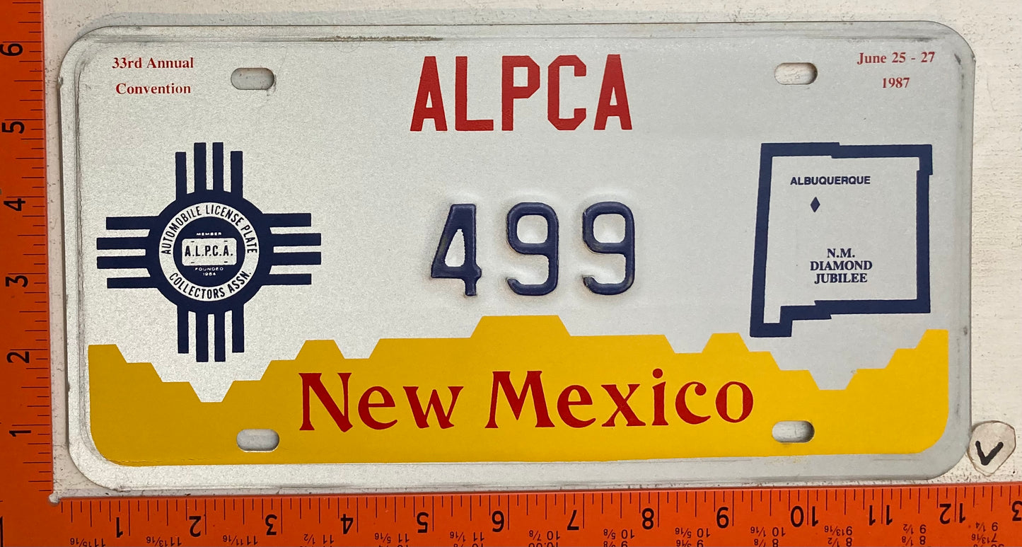 1987 ALPCA Convention, Albuquerque, New Mexico #499 Souvenir License Plate