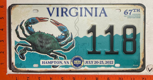 2022 ALPCA Convention, Hampton, Virginia #118 Souvenir License Plate
