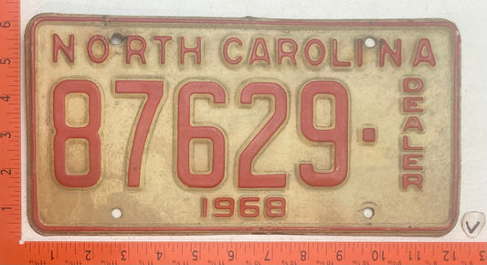 1968 North Carolina #87629 Dealer License Plate