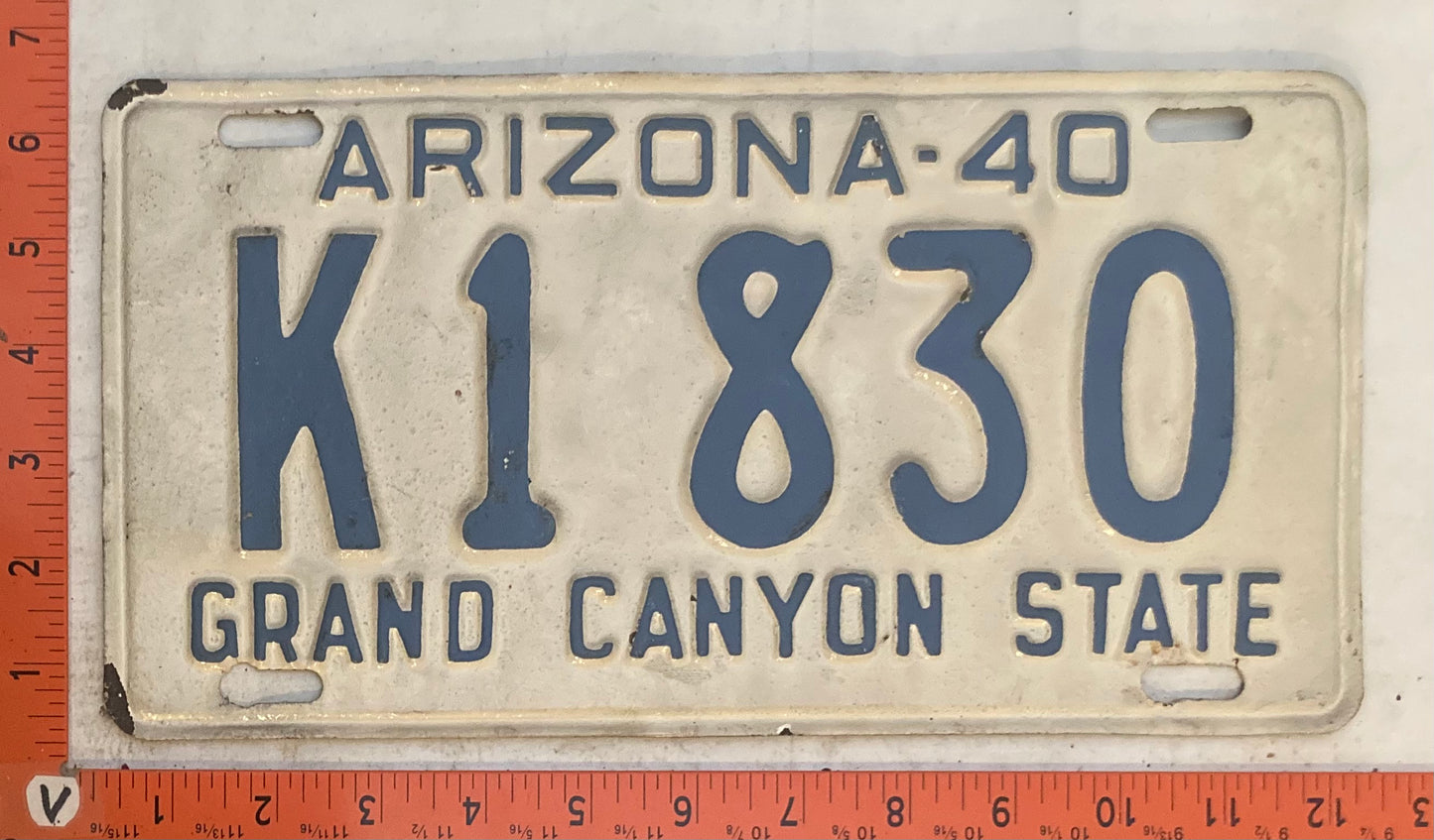1940 Arizona #K1 830 Passenger License Plate (Repaint)