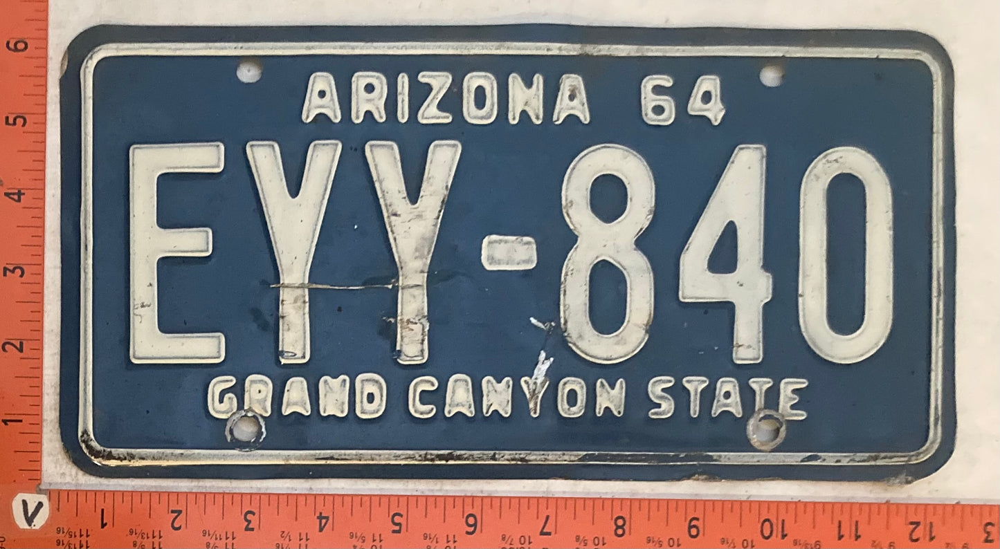 1964 Arizona #EYY-840 Passenger License Plate