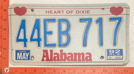 1992 Alabama #44EB 717 Passenger License Plate