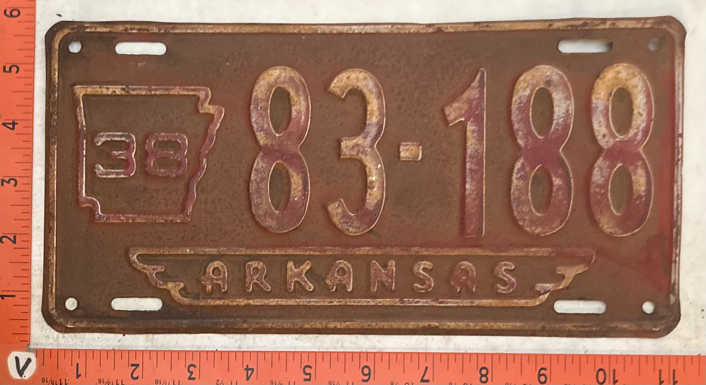 1938 Arkansas #83-188 Passenger License Plate