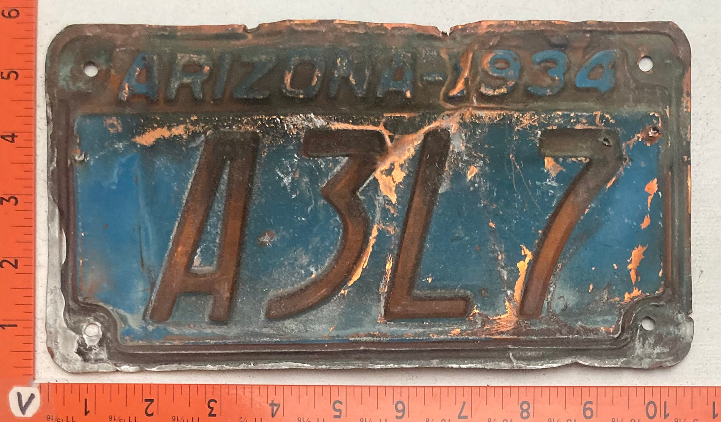 1934 Arizona #A3L7 Passenger License Plate