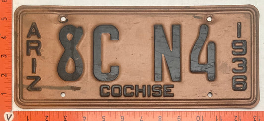 1936 Arizona #8C N4 Passenger License Plate