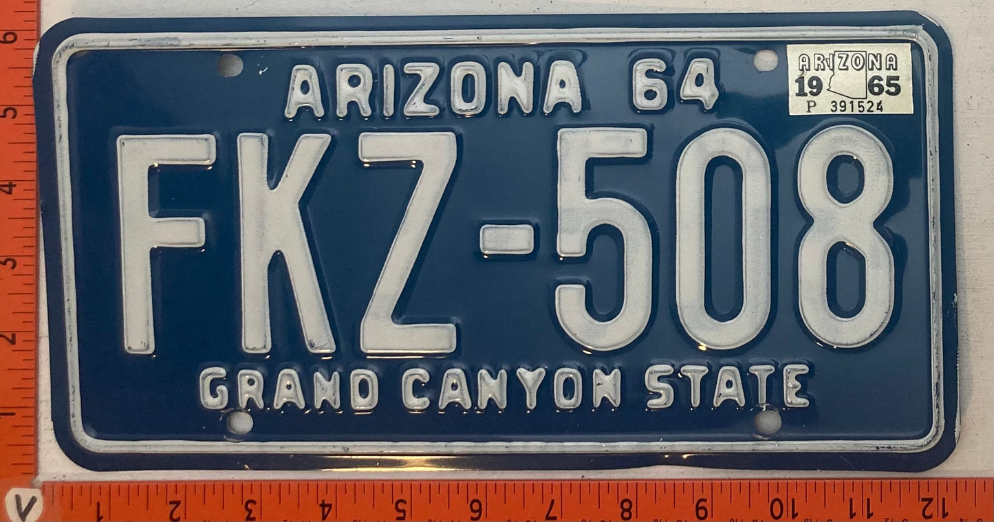 1965 Arizona #FKZ-508 Passenger License Plate
