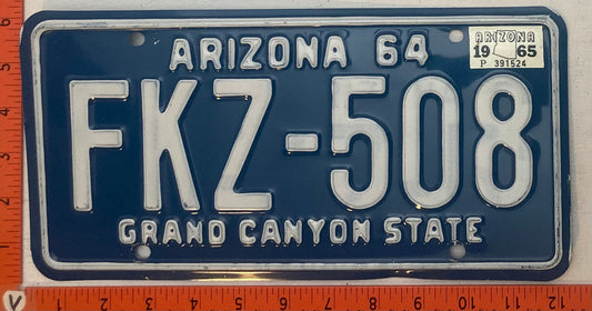 1965 Arizona #FKZ-508 Passenger License Plate