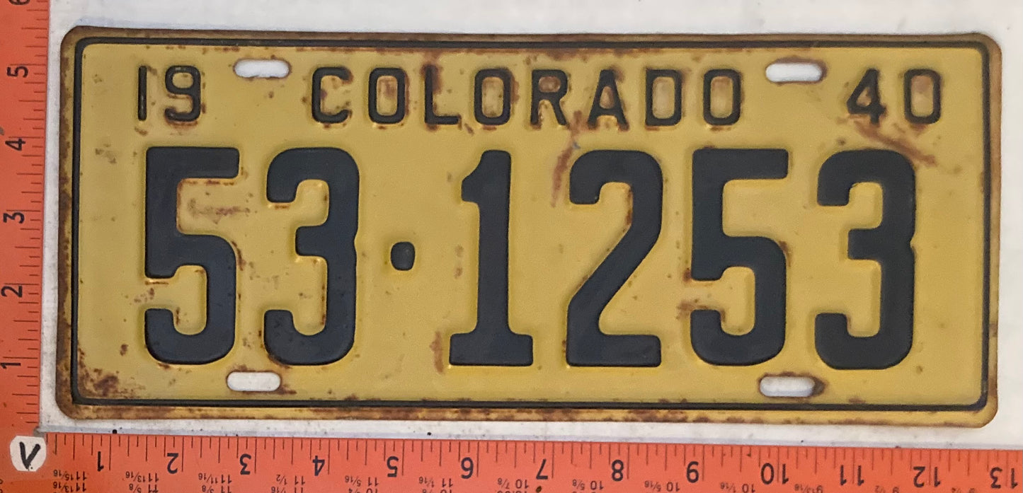 1940 Colorado #53-1253 Passenger License Plate