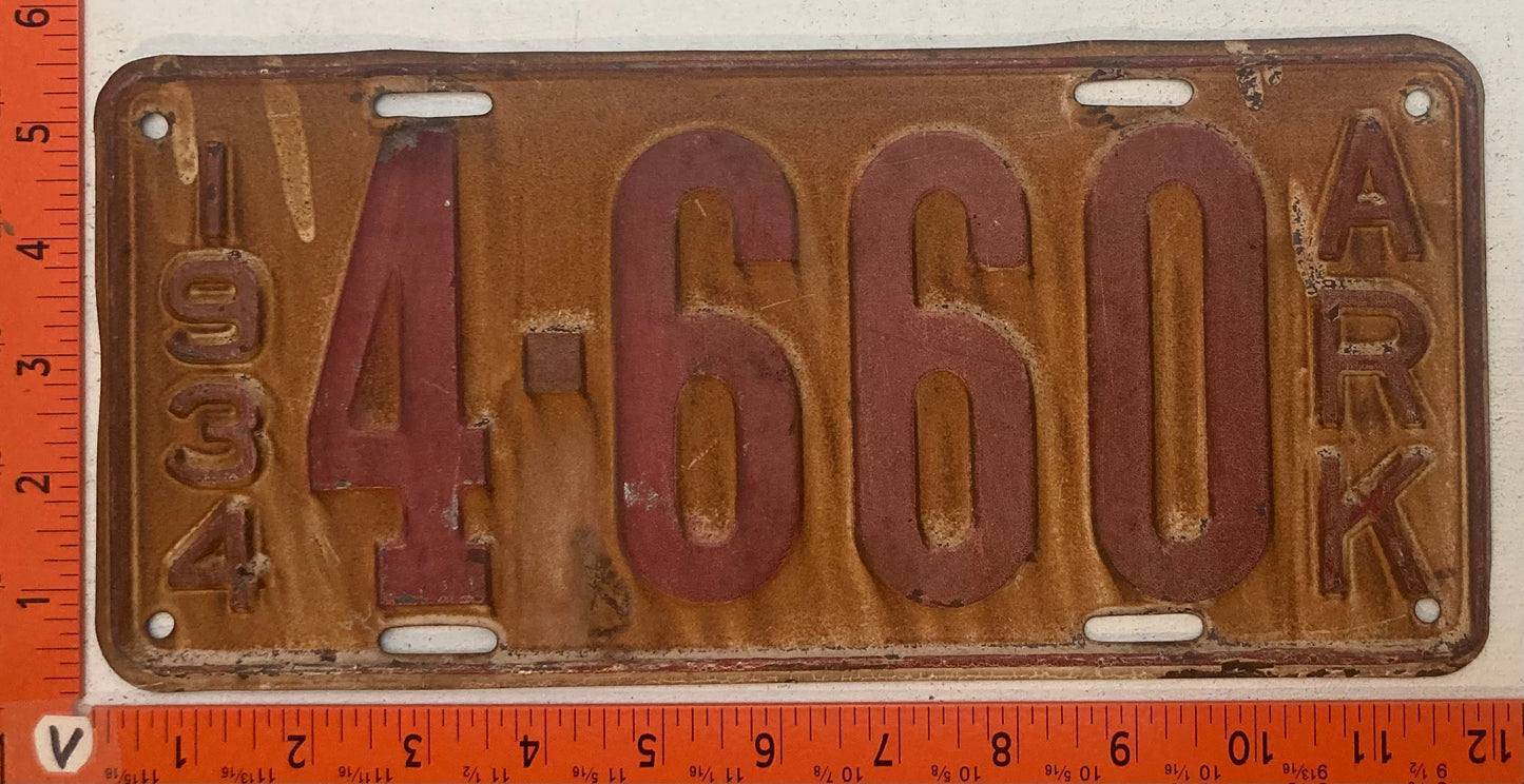 1934 Arkansas #4-660 Passenger License Plate