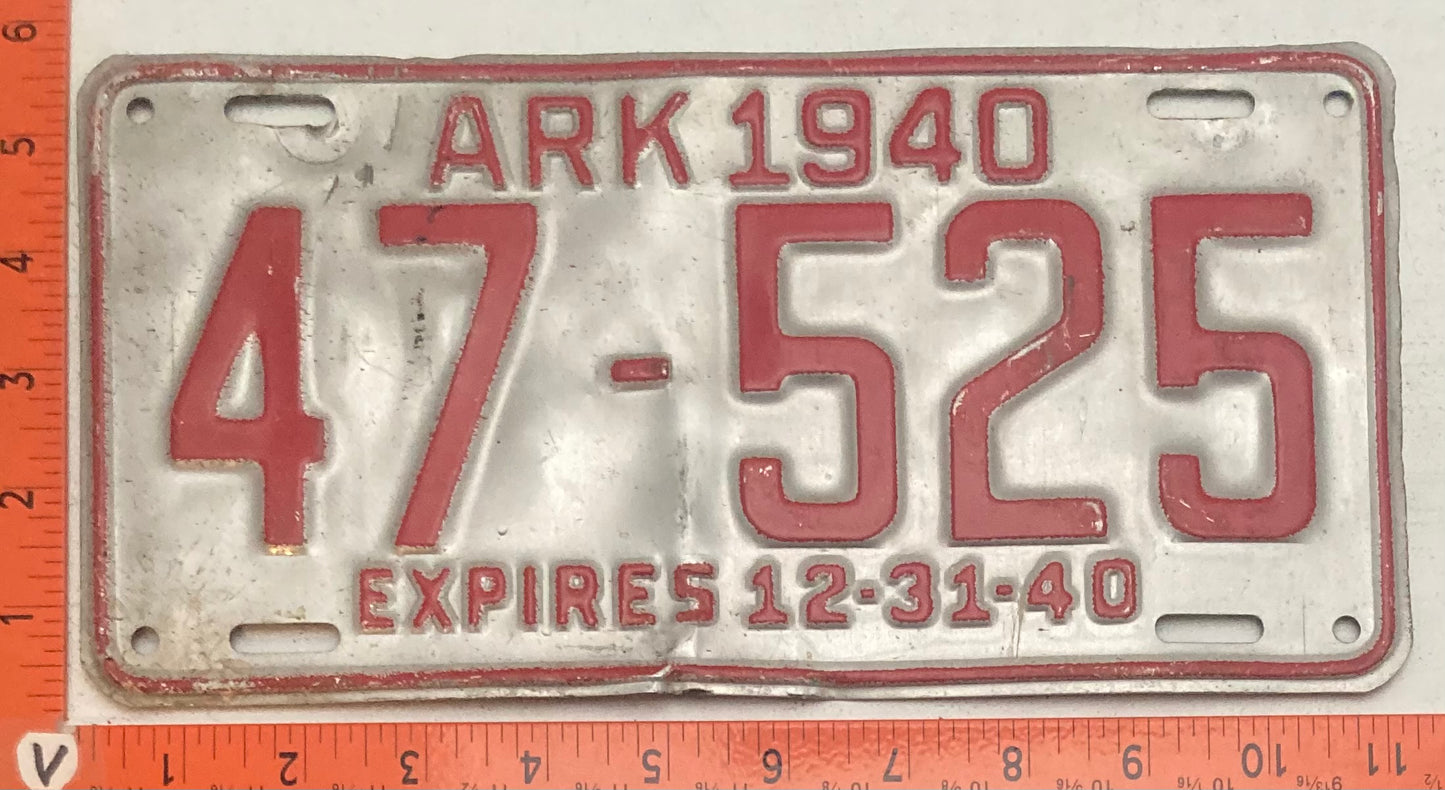 1940 Arkansas #47-525 Passenger License Plate