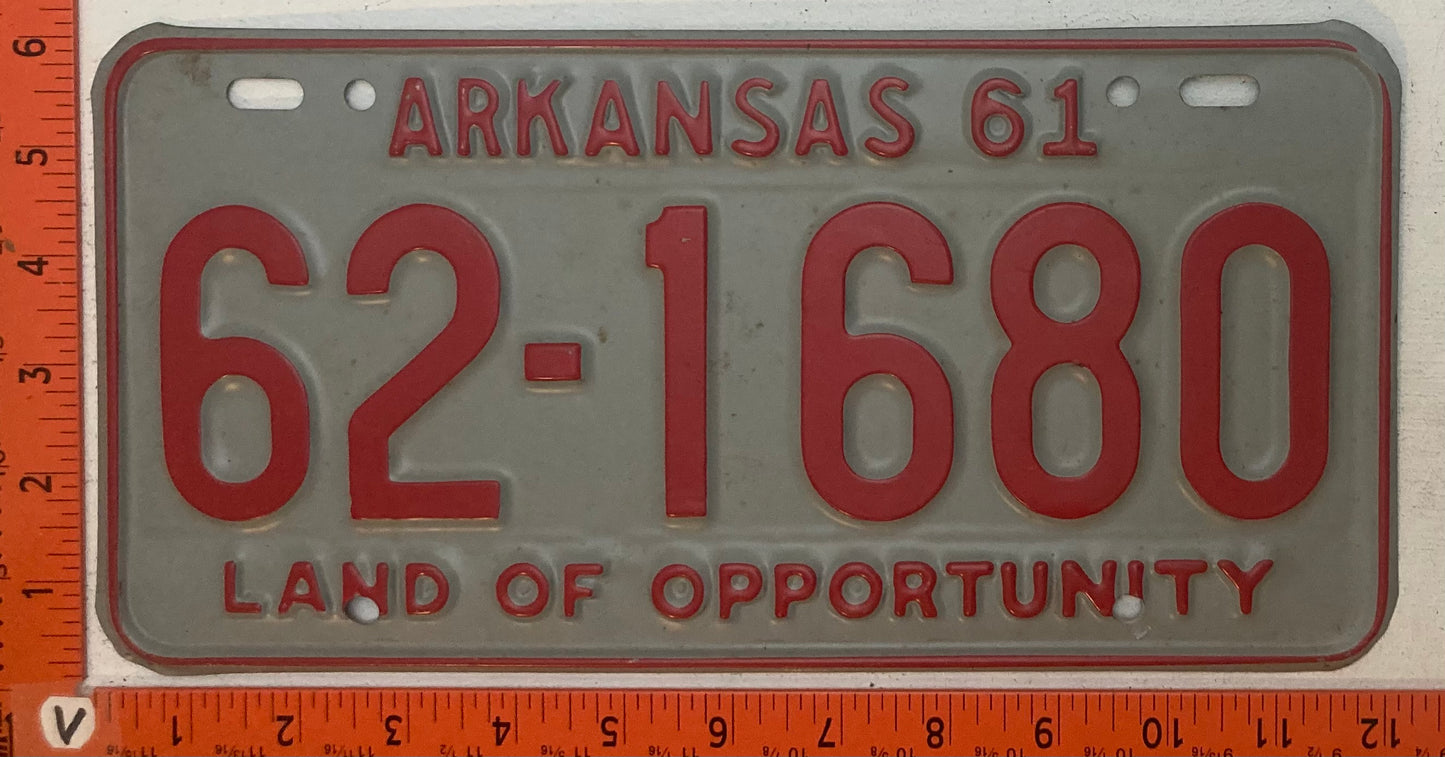 1961 Arkansas #62-1680 Passenger License Plate