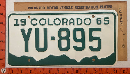 1965 Colorado #YU-895 Passenger License Plate with Original Envelope