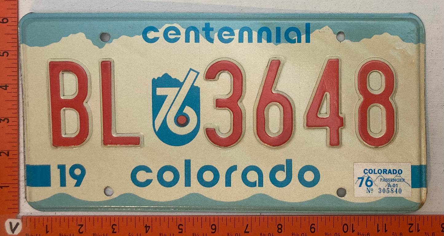 1976 Colorado #BL-3648 Passenger License Plate