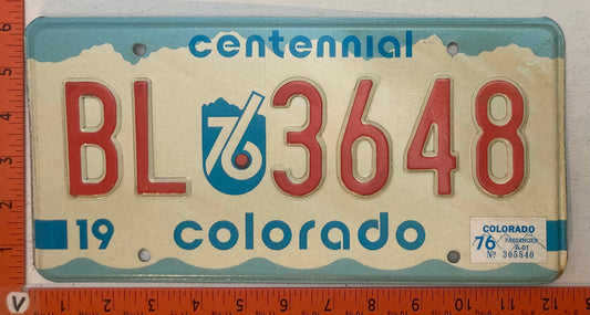 1976 Colorado #BL-3648 Passenger License Plate