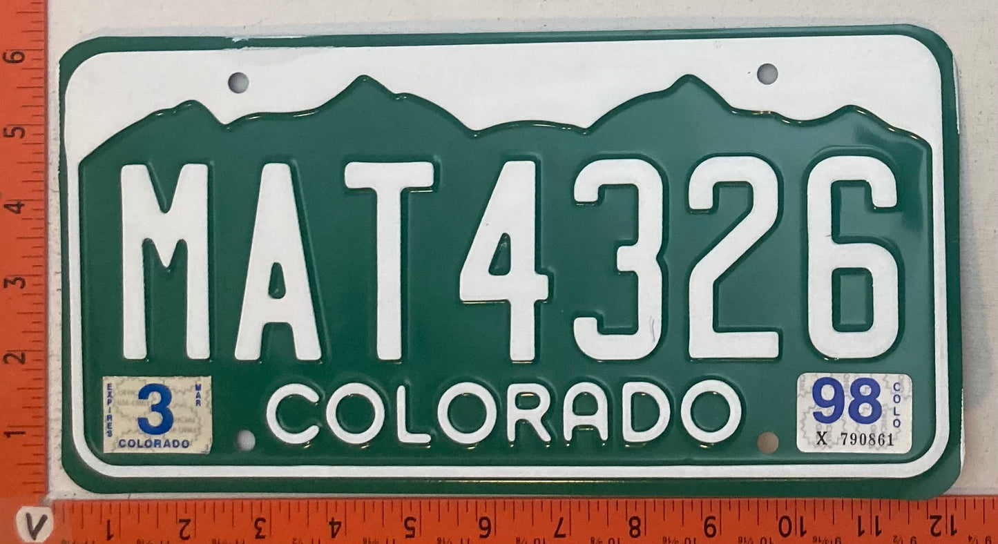 1998 Colorado #MAT4326 Passenger License Plate