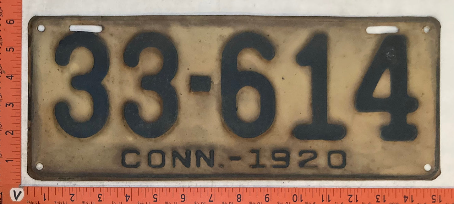 1920 Connecticut #33-614 Passenger License Plate