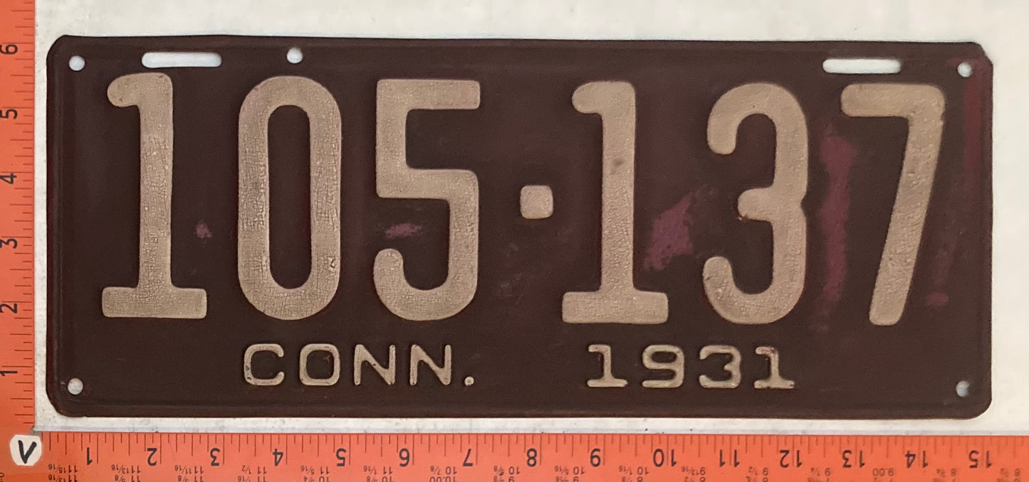 1931 Connecticut #105-137 Passenger License Plate