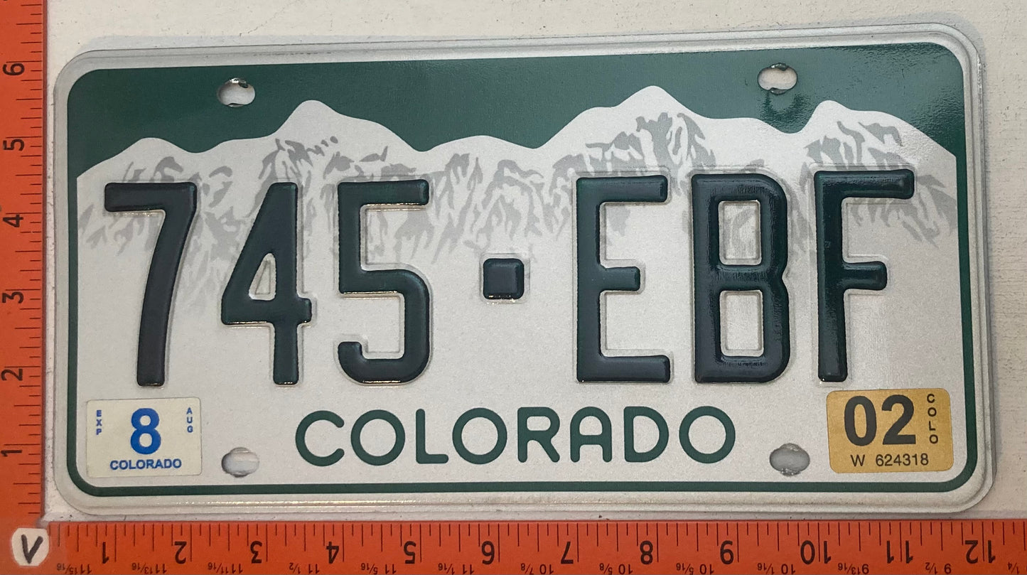 2002 Colorado #745-EBF Passenger License Plate