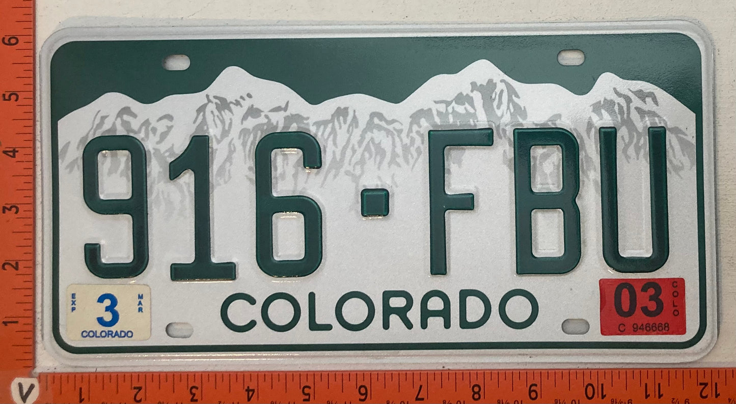2003 Colorado #916-FBU Passenger License Plate