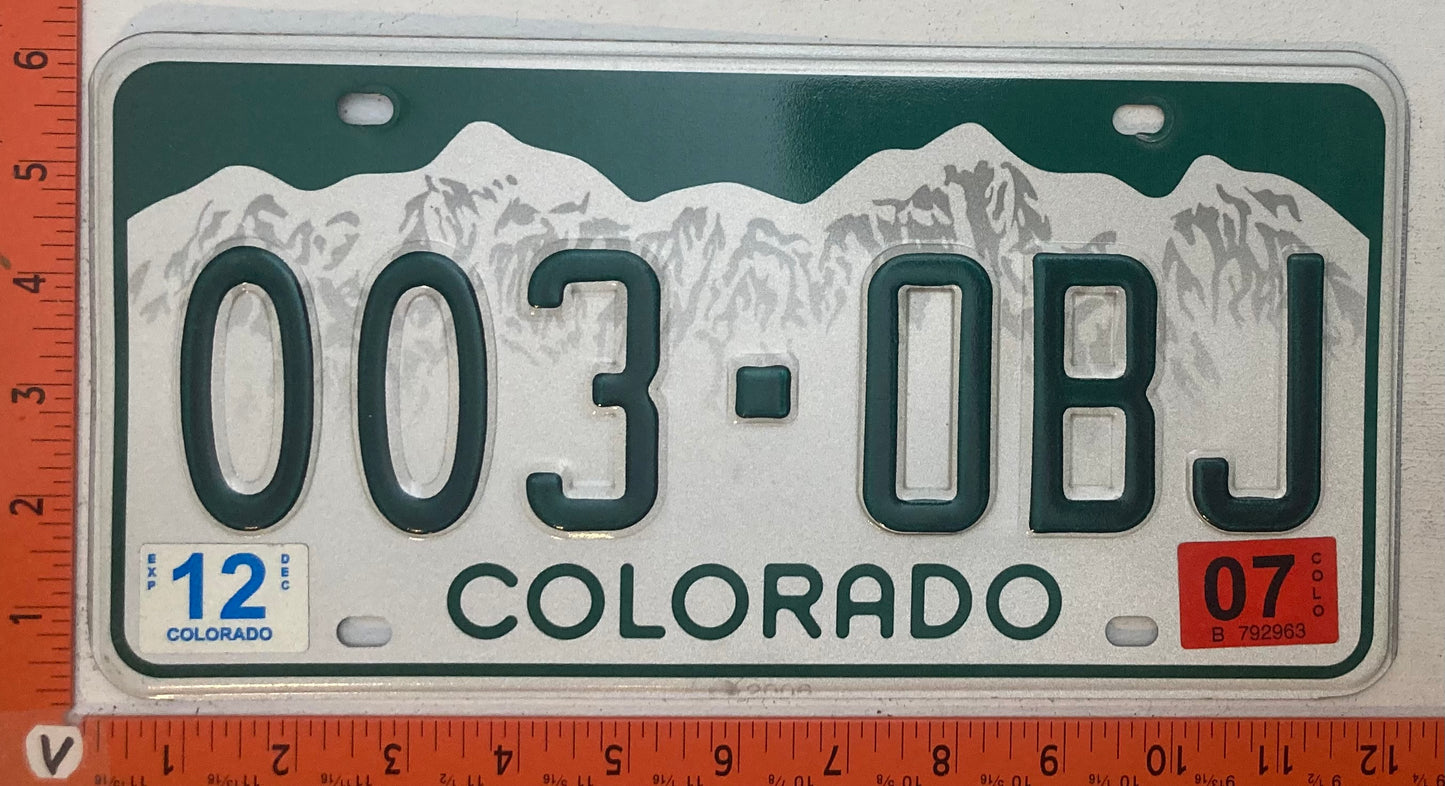 2007 Colorado #003-OBJ Passenger License Plate