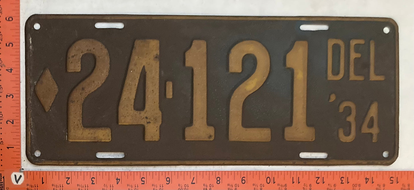 1934 Delaware #24-121 Passenger License Plate