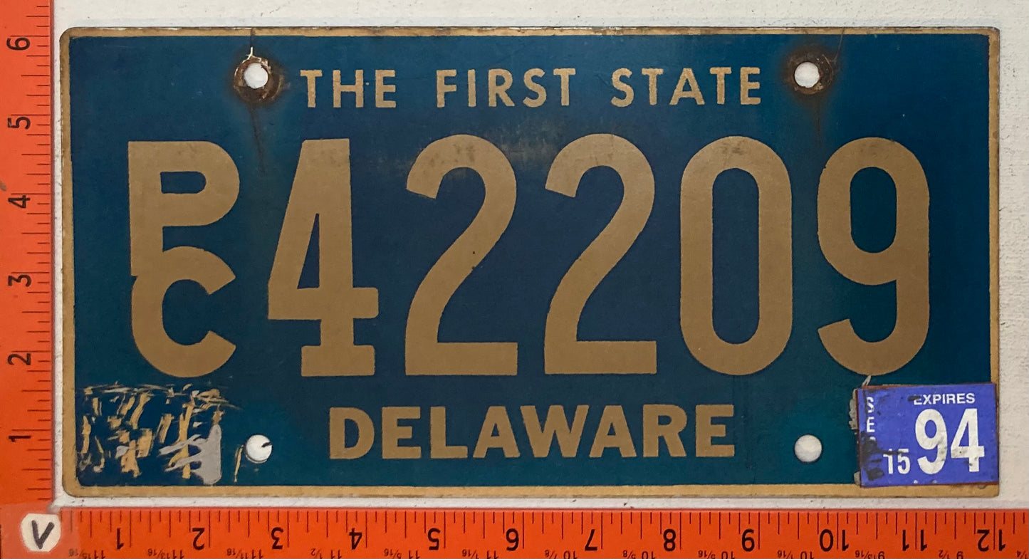 1994 Delaware #P/C 42209 Passenger License Plate